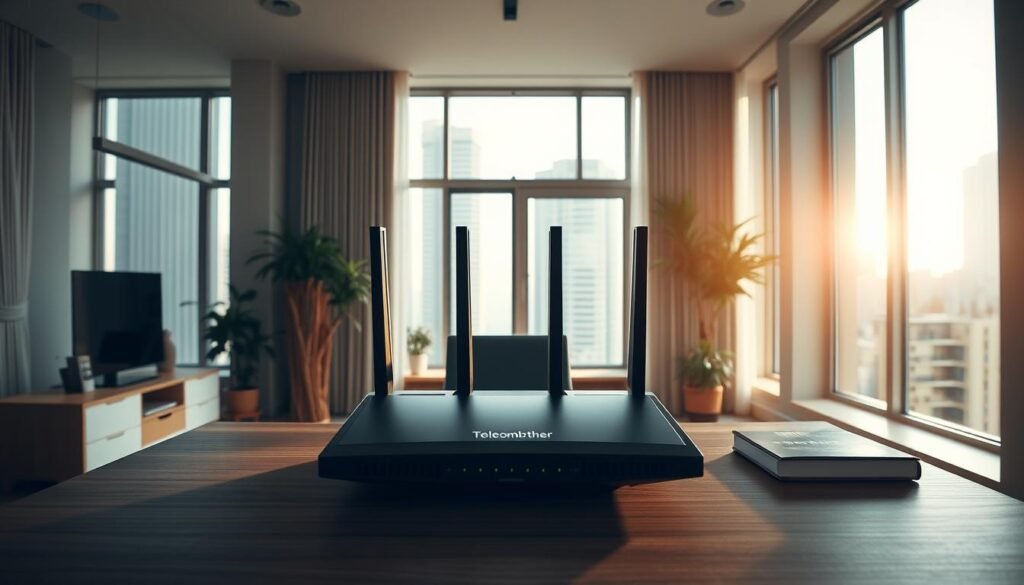 A modern, minimalist home office with abundant natural light streaming in through large windows. Prominently displayed on the desk is a sleek, high-end router emblazoned with the "Telecombrother" brand name. The room is filled with a sense of technological sophistication and connectivity, reflecting the vibrant Hong Kong broadband market. Muted earth tones and clean lines create a calming, professional atmosphere. The composition emphasizes the centrality of the router, conveying its importance in enabling seamless home Wi-Fi coverage. A modern, minimalist home office with abundant natural light streaming in through large windows. Prominently displayed on the desk is a sleek, high-end router emblazoned with the "Telecombrother" brand name. The room is filled with a sense of technological sophistication and connectivity, reflecting the vibrant Hong Kong broadband market. Muted earth tones and clean lines create a calming, professional atmosphere. The composition emphasizes the centrality of the router, conveying its importance in enabling seamless home Wi-Fi coverage.